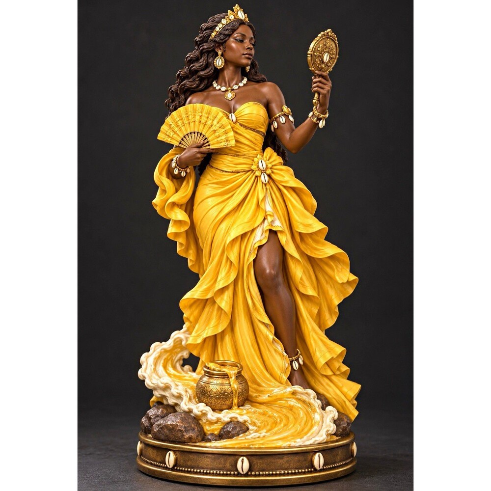 Ochún River Goddess 10 Inch Filament 3D Printed Statue | Fan & Mirror